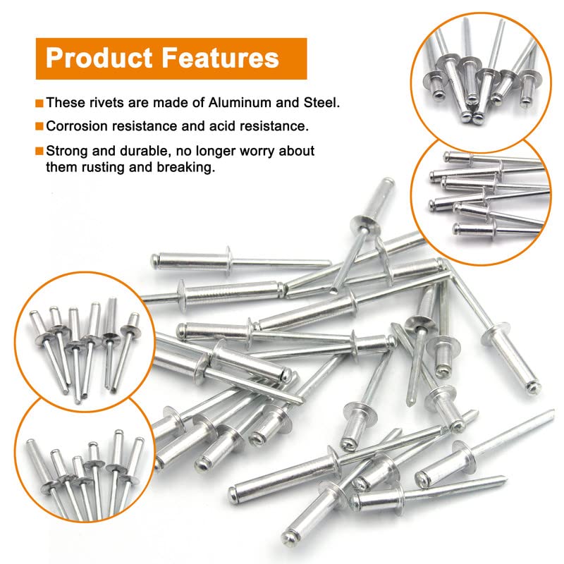 ISPINNER 100pcs 3/16" x 3/8" Aluminum Blind Rivets, 4.8 x 10mm Pop Rivets, Pack of 100 (Silver) - Image 2